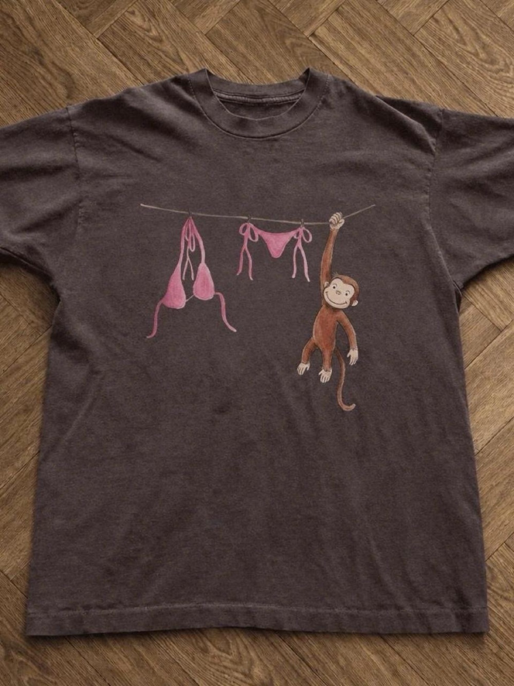 Gildan Dark Chocolate Tee with Pink Monkey Graphic